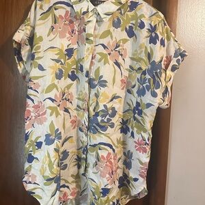 Ralph Lauren Boxy Blue and Pink Peter Pan Collar Top